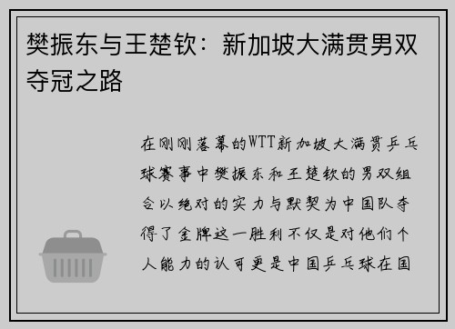 樊振东与王楚钦：新加坡大满贯男双夺冠之路