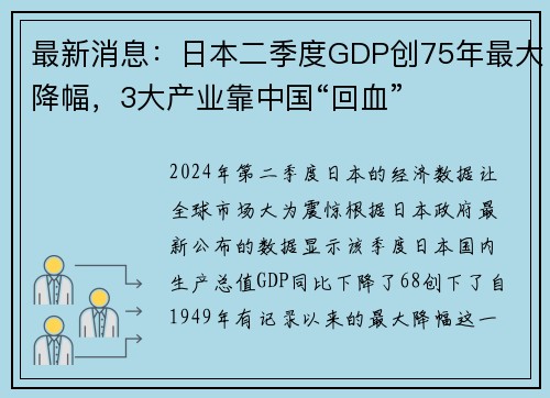 最新消息：日本二季度GDP创75年最大降幅，3大产业靠中国“回血”