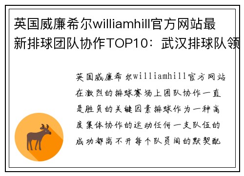英国威廉希尔williamhill官方网站最新排球团队协作TOP10：武汉排球队领跑